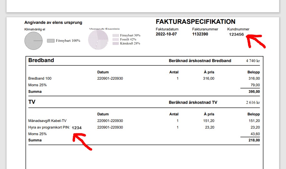 Inloggningsuppgifter På Faktura